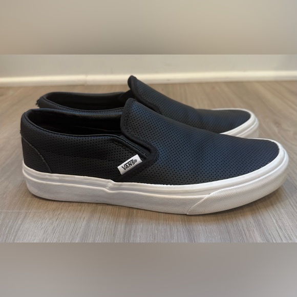 Vans Shoes - Vans Classic Slip-On Black Perforated Leather Sneakers Women’s 7.5 Men’s 6